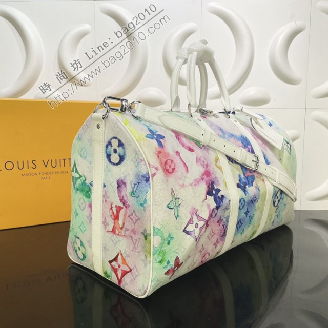 路易威登2022专柜新款手袋 M45758 路易威登Keepall50BANDOULIèRE软质旅行袋 LV水彩于涂层帆布手提旅行包  ydh4637
